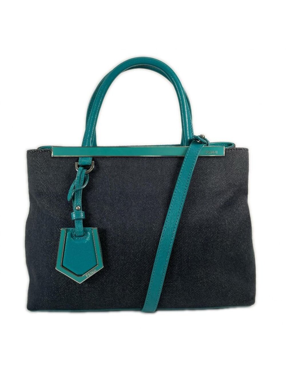 Fendi Petit Toujour Handbag Leather Navy 2-Way Denim